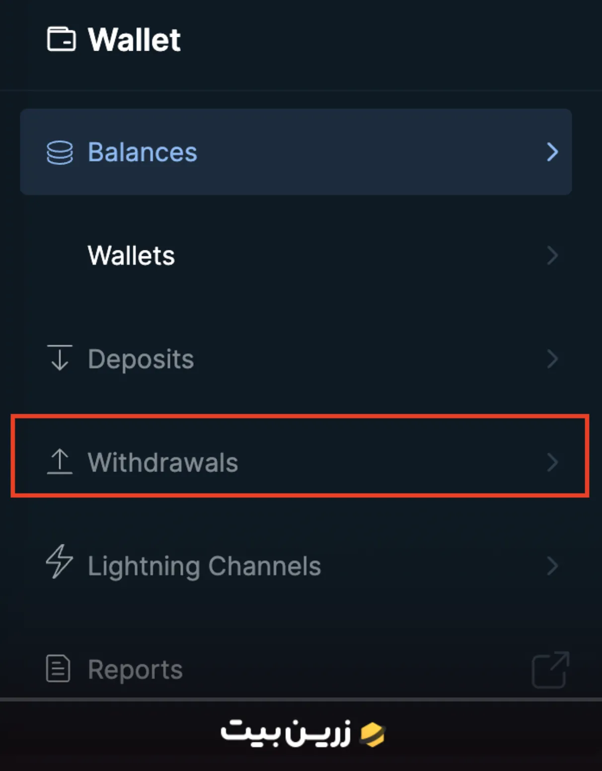 ورود به بخش Withdraw