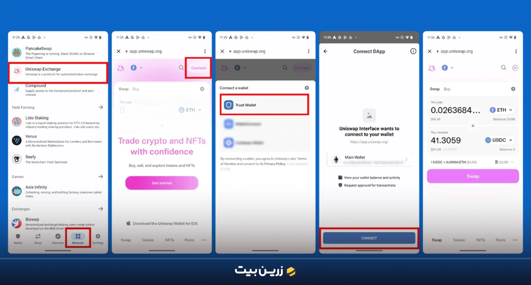 آموزش تبدیل ارز در تراست ولت (آپدیت 2025 + تصویری) 6 مراحل تبدیل ارز با استفاده از DApp در تراست ولت