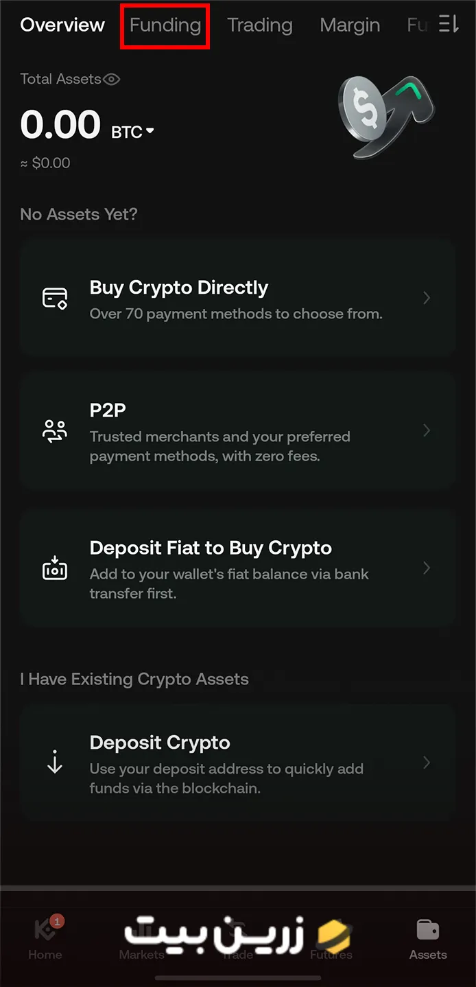 صفحه Assets صرافی کوکوین